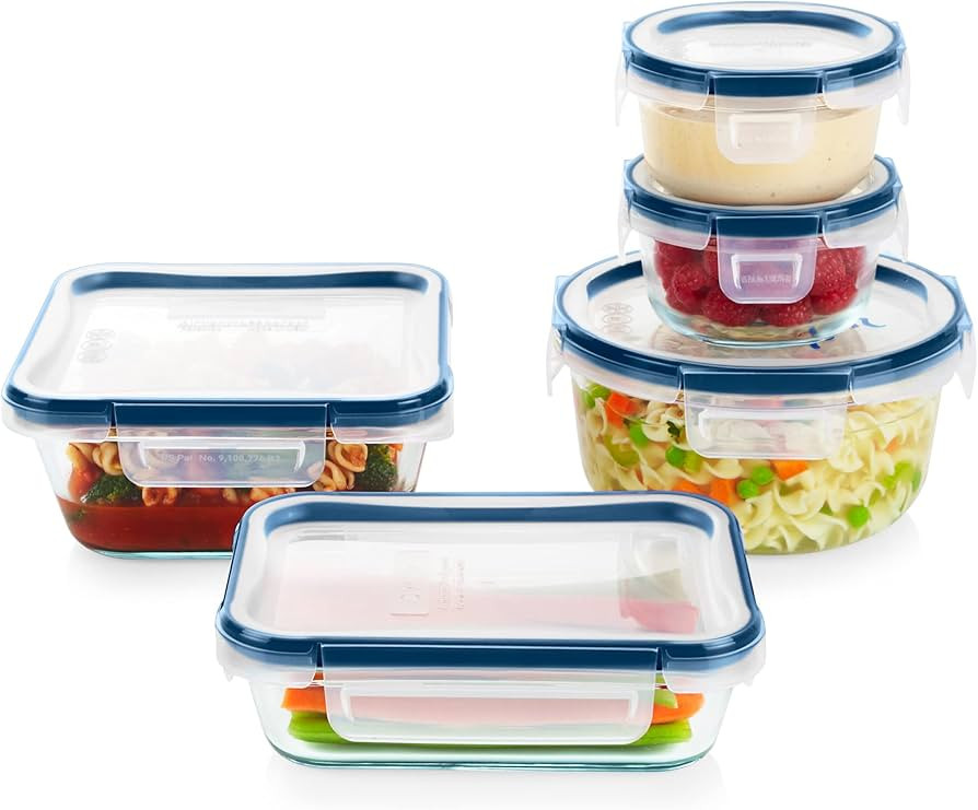 Pyrex Freshlock 5-Pack Mixed Sized Airtight Glass Food Storage Container Set with Microban, Non T... | Amazon (US)