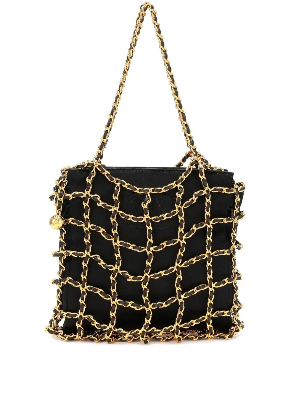 CHANEL Pre-Owned caged-chain silk clutch bag - Black | Farfetch Global