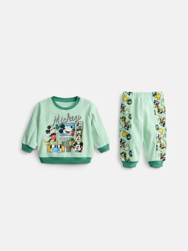 Mickey Mouse Baby Boys Waffle Knit Top and Pants Set, 2-Piece, Sizes 0M-24M | Walmart (US)