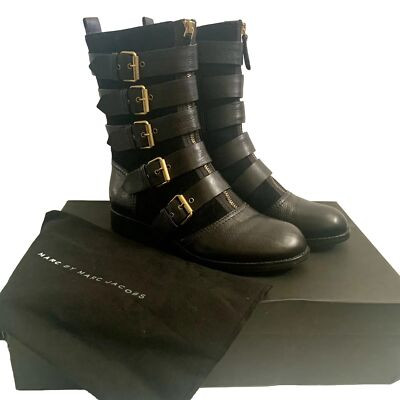 Marc By Marc Jacobs Black Leather Boots Moto Chic Gold Buckle Suede RARE 39  | eBay | eBay US
