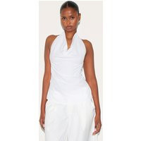 White Linen Blend Cowl Neck Backless Long Top | PrettyLittleThing US