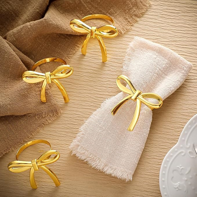 12 Pcs Gold Bow Napkin Rings, Metal Butterfly Napkin Holders for Dinner Parties Wedding Banquet T... | Amazon (US)