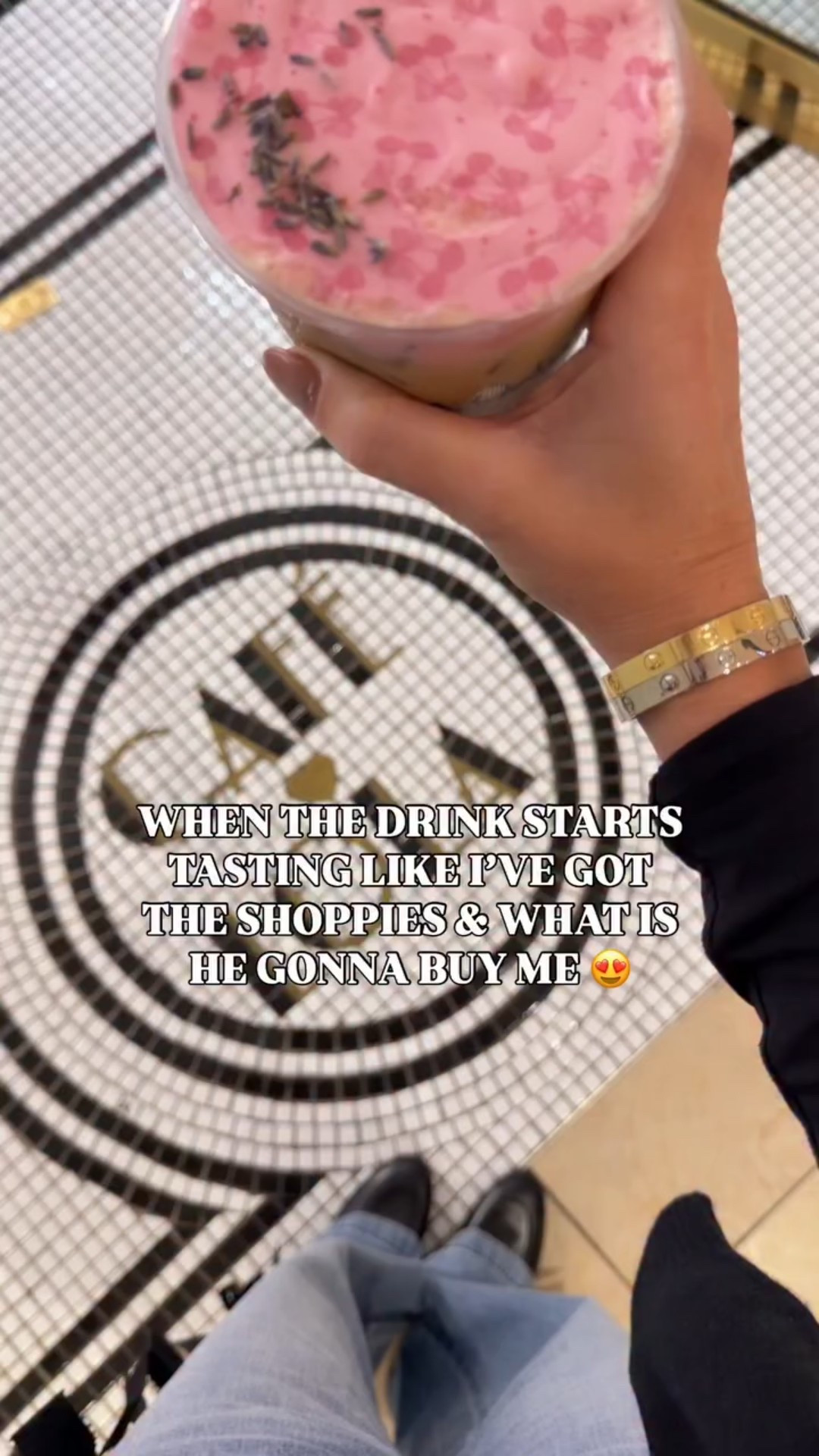 Got the shoppies & what is he gonna buy me?! 😍 also these pink cloud foam coffees at @ilovecafelola is 100% worth stopping for ☕️ comment for my outfit details!