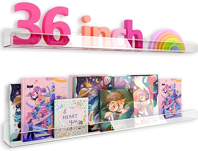 RORKIM 36 inches Wall Mounted Kids Bookshelf, Clear Acrylic Display Book Shelves for Kids Room Nu... | Amazon (US)