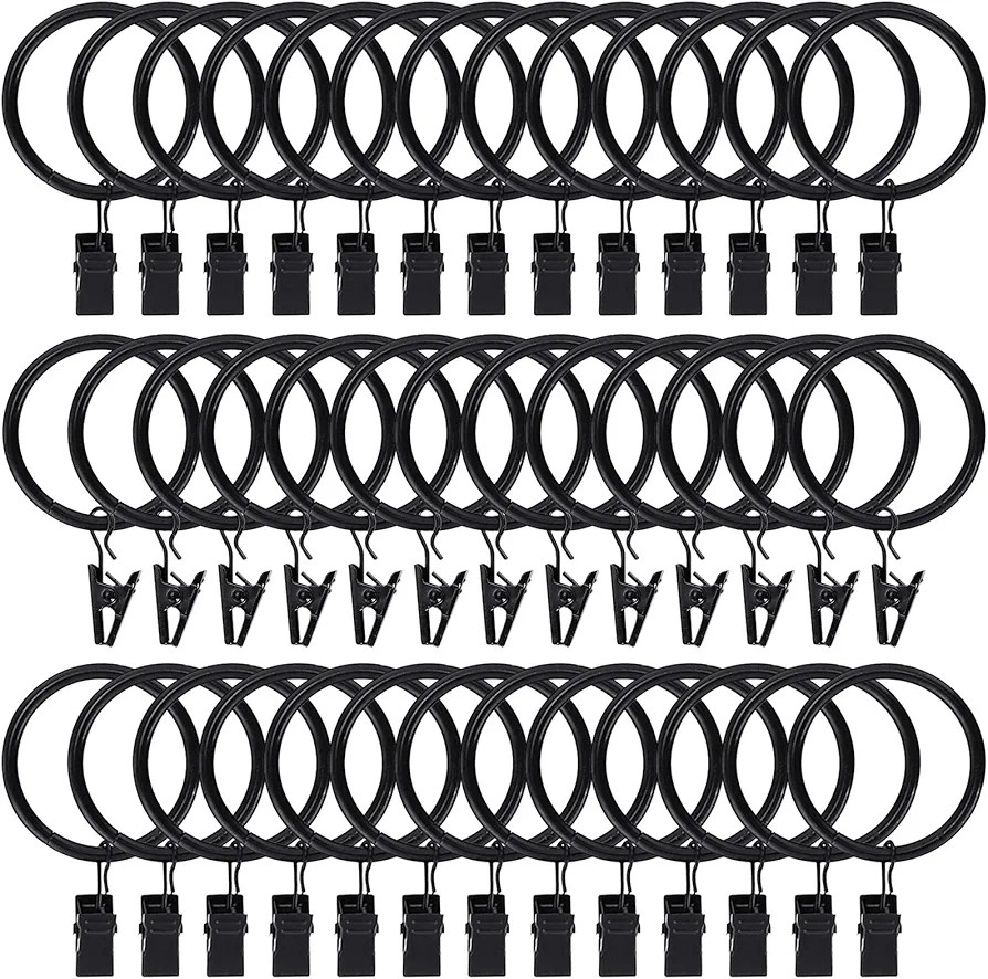 40pcs Curtain Rings with Clips Hooks 1.5 inch Rustproof Matte Metal Stainless Steel Drapery Rings... | Amazon (US)