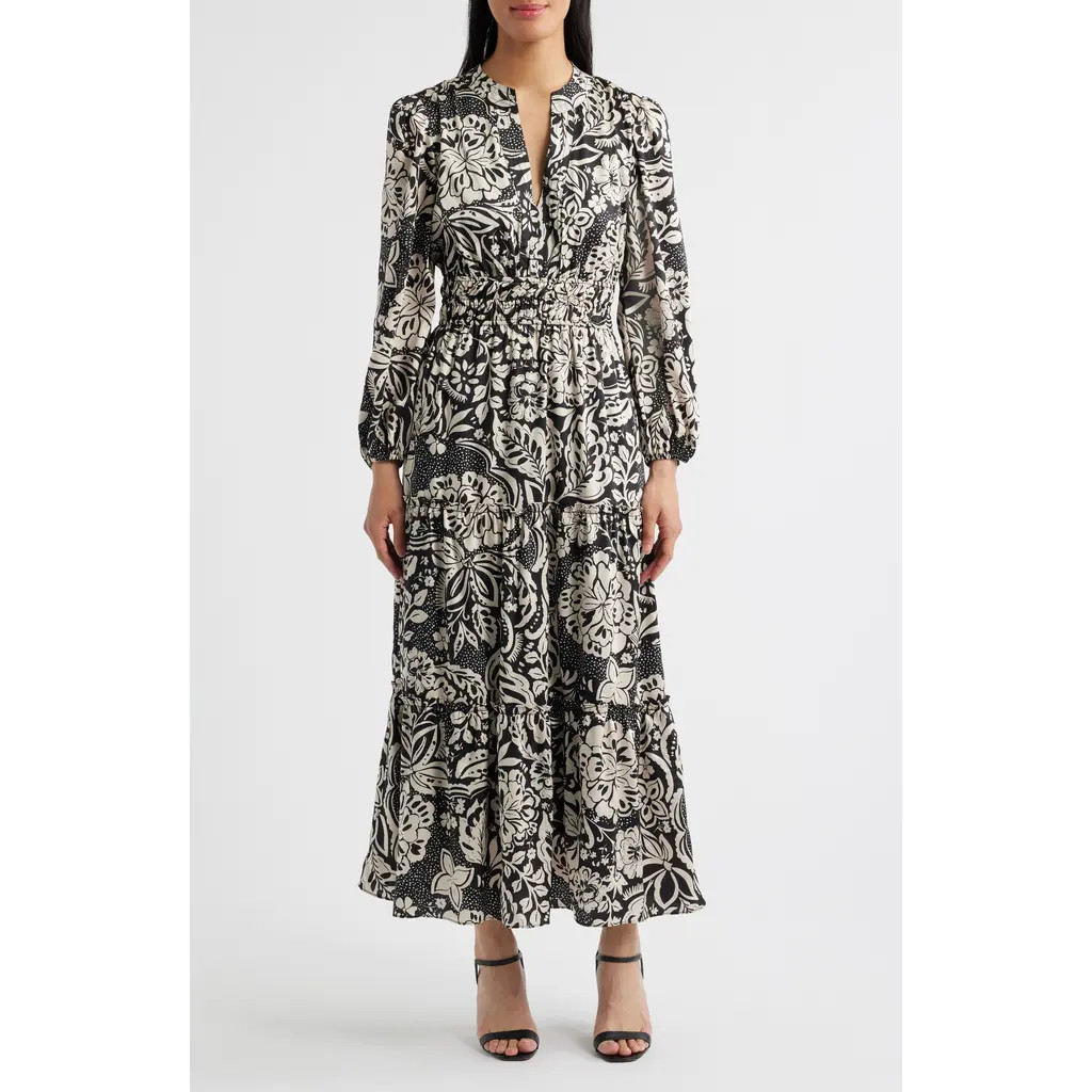 Julia Jordan Two-Tone Long Sleeve Maxi Dress in Black/Beige at Nordstrom Rack, Size 14 | Nordstrom Rack