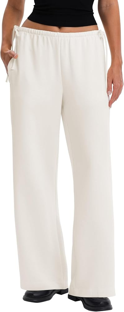 Abonlen Crepe Wide Leg Pants for Women Wrinkle Free Flowy Casual Trousers | Amazon (US)