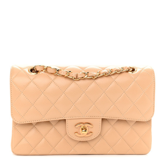 Caviar Quilted Small Double Flap Beige | FASHIONPHILE (US)