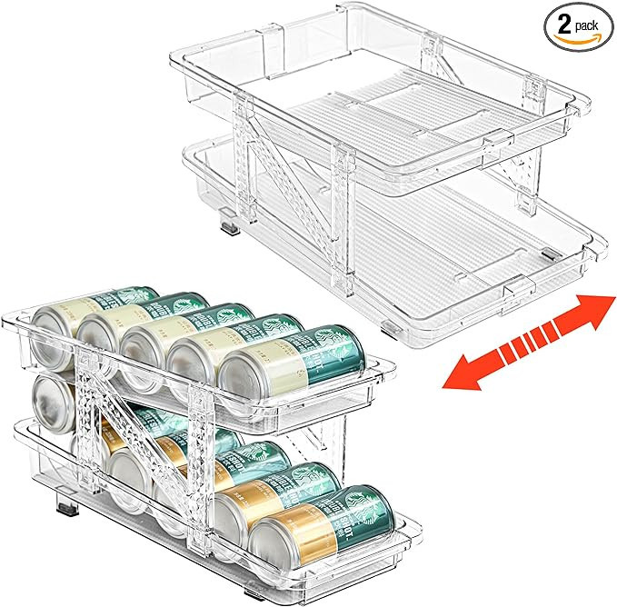 Ynelyase Soda Can Dispenser Organizer for Refrigerator Mini Skinny and Pop Can Holders Drink Stor... | Amazon (US)