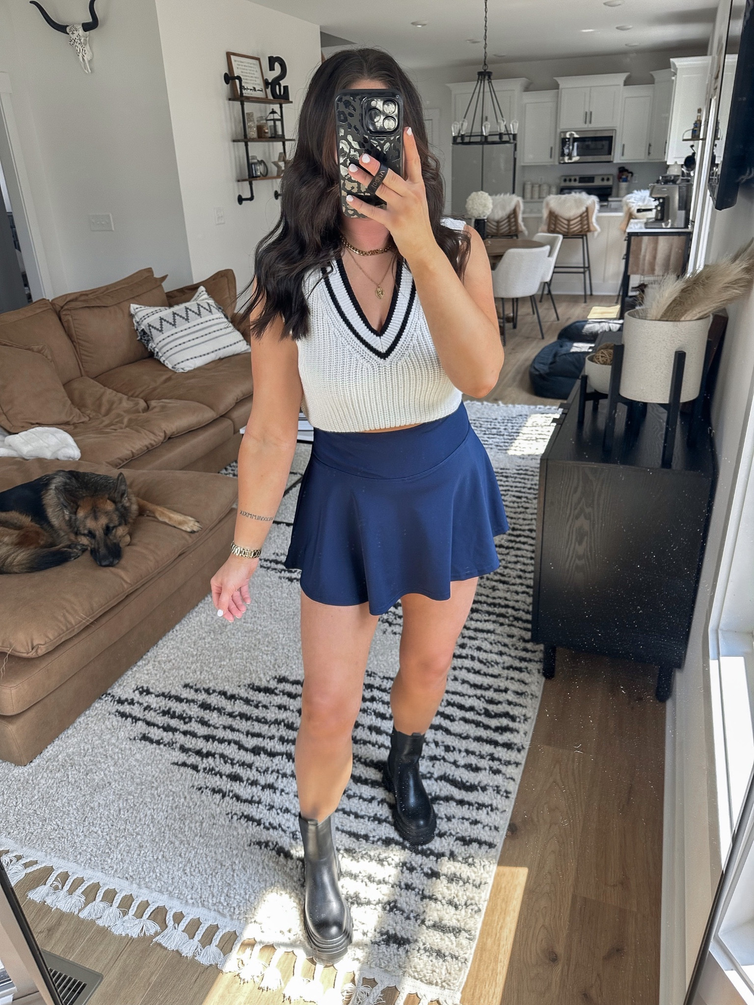 Sweater Vest — small
Tennis Skirt — small

casual errands outfit | navy blue skirt | tennis skort | casual spring outfit | casual summer outfit | black Chelsea boots | cropped sweater vest | sweater vest and skirt outfit 

#LTKshoecrush #LTKunder50 #LTKstyletip