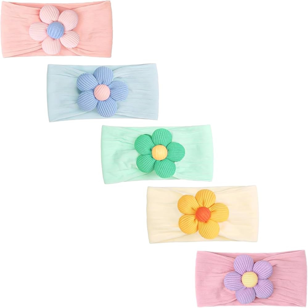 CÉLLOT 5 Pcs Baby Flower Headbands Baby Girls Nylon Headbands Soft Hairbands Hair Accessories fo... | Amazon (US)