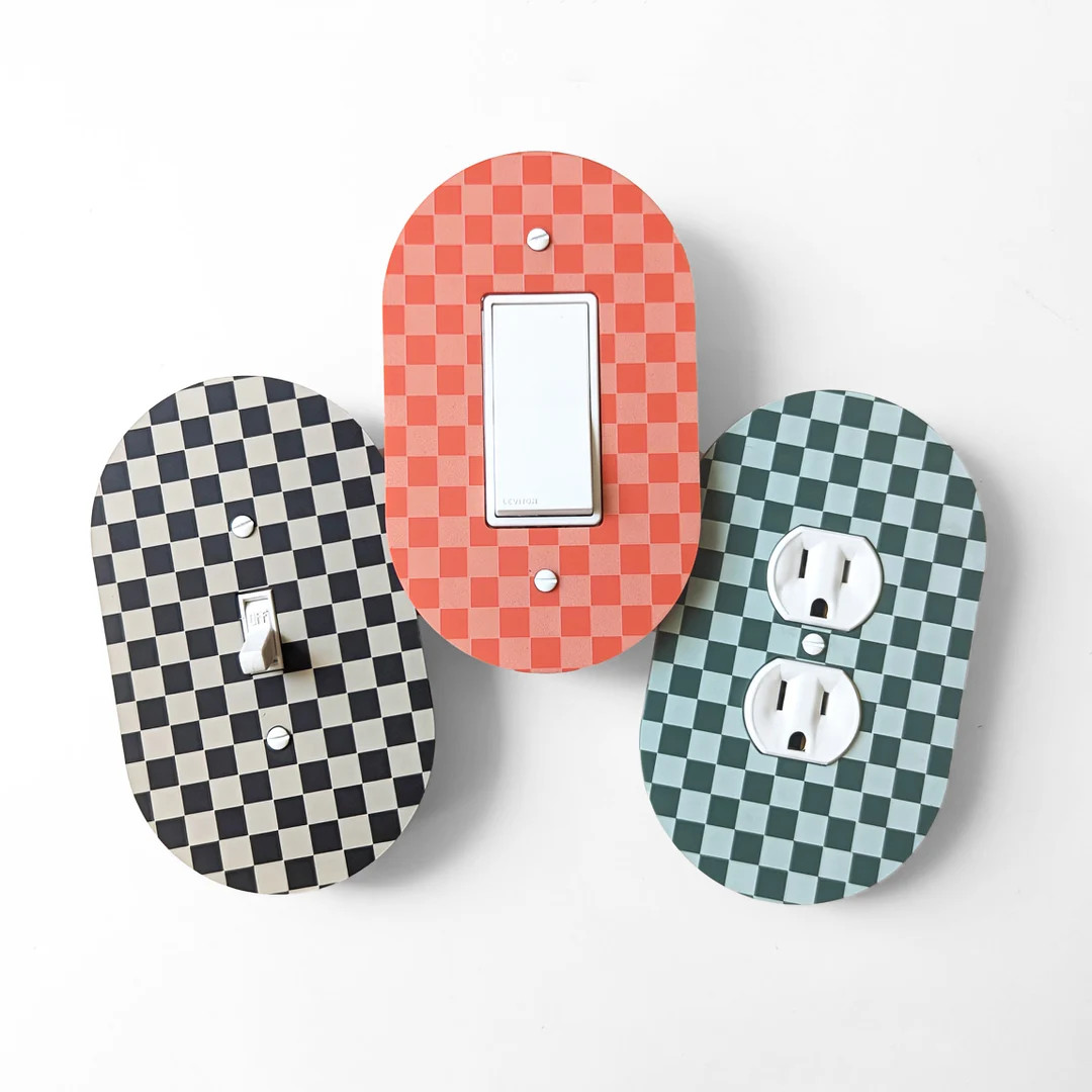 Checkered Oval Light Switch Plate Cover Multiple Options - Etsy | Etsy (US)