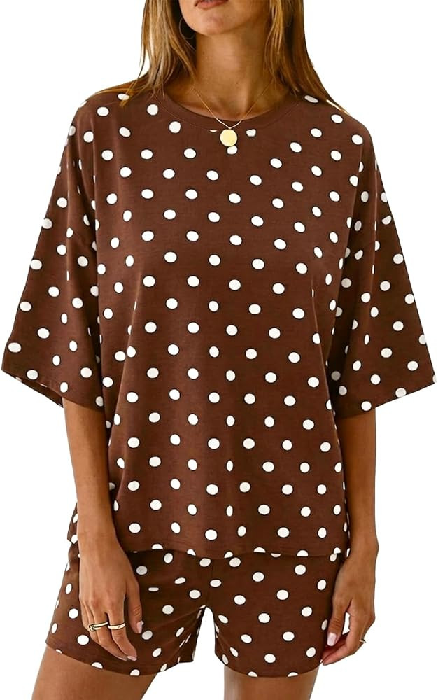 Amazon.com: Tankaneo Womens Pajama Sets 3/4 Sleeve Oversized Tops & Loose Fit Shorts Lounge Set w... | Amazon (US)
