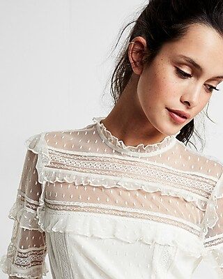 Pieced Lace Long Sleeve Blouse | Express