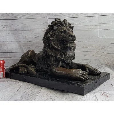 Antoine Barye Hot Cast Bronze Guardian Lion Sculpture Statue Decor on Marble Base | Wayfair North America