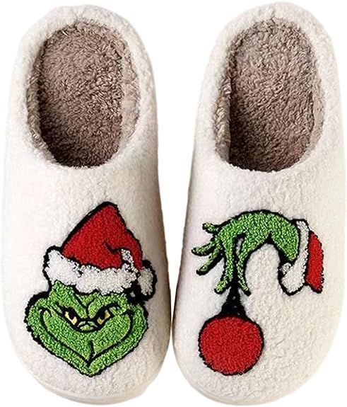Christmas Slippers For Women Men Indoor Soft Warm Cotton Bedroom Reindeer Slippers House Memory F... | Amazon (US)