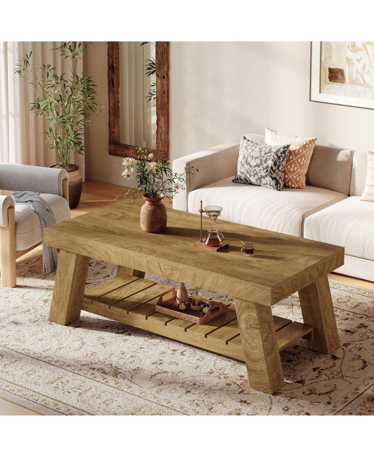 Tribesigns Rectangular Coffee Table, 47.24" Farmhouse Wood Center Tables for Living Room,Brown - Brown | Macy's