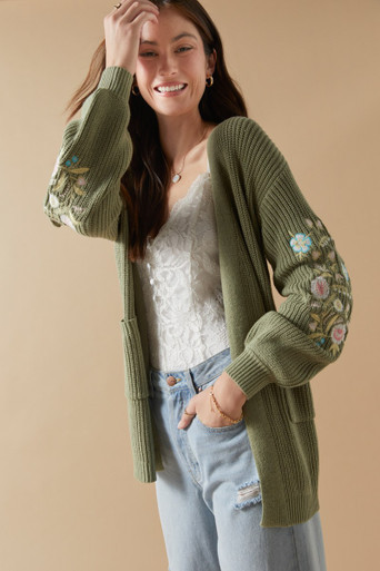 Charity Embroidered Long Cardigan | Francesca's