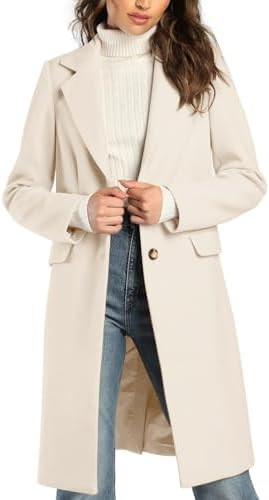 IDEALSANXUN Womens Wool Coats Fall Winter Notch Lapel Long Trench Coat Peacoat Blazer Jackets | Amazon (US)