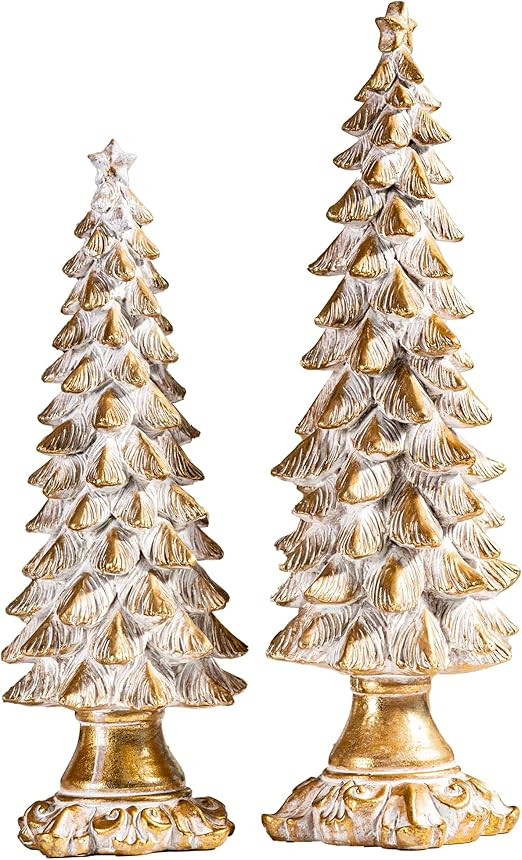 BUTILIVEEN Gold Christmas Tree Figurines Set of 2, Vintage Christmas Decor for Tabletop and Mantl... | Amazon (US)