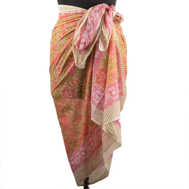 Block Print Scarf, Cotton Sarong, Beach Wrap, Pareo, Hand Block Printed Scarves for Women, Long S... | Etsy (US)