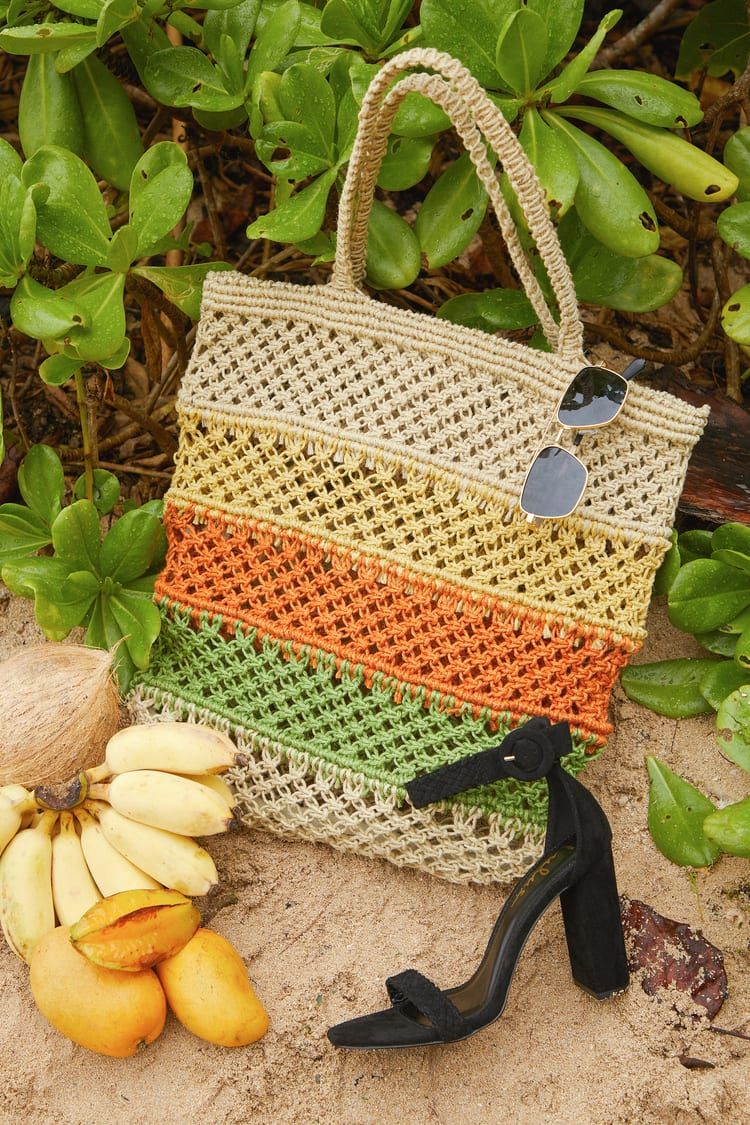 Sunny Circumstance Beige Multi Striped Woven Tote Bag | Lulus
