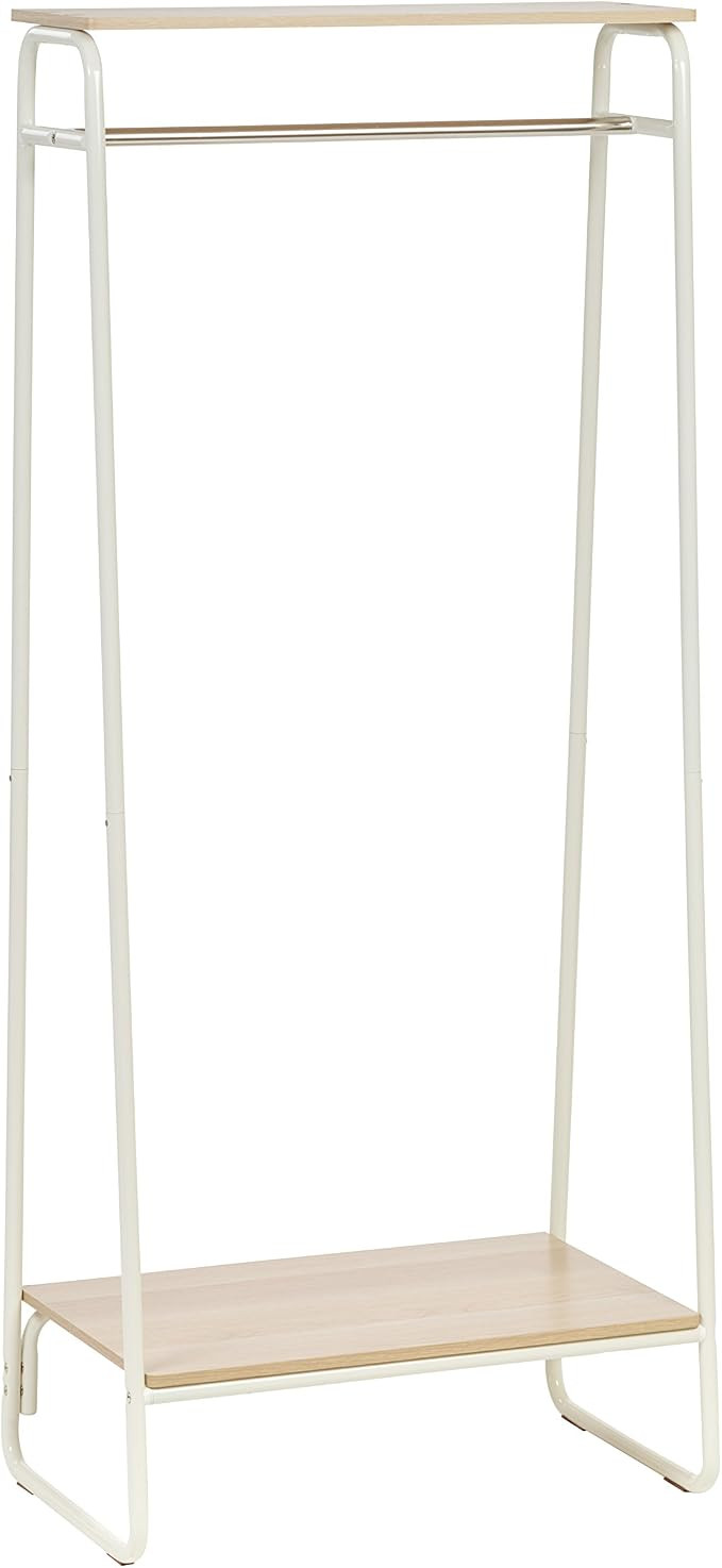 IRIS Metal Garment Rack with 2 Wood Shelves, White and Light Brown | Amazon (US)