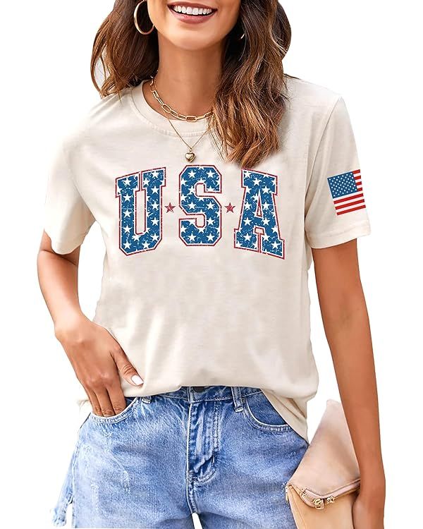 USA Flag Tee Shirt Women 4th of July Gift T Shirt Casual Short Sleeve American Proud T-Shirt Tops | Amazon (US)