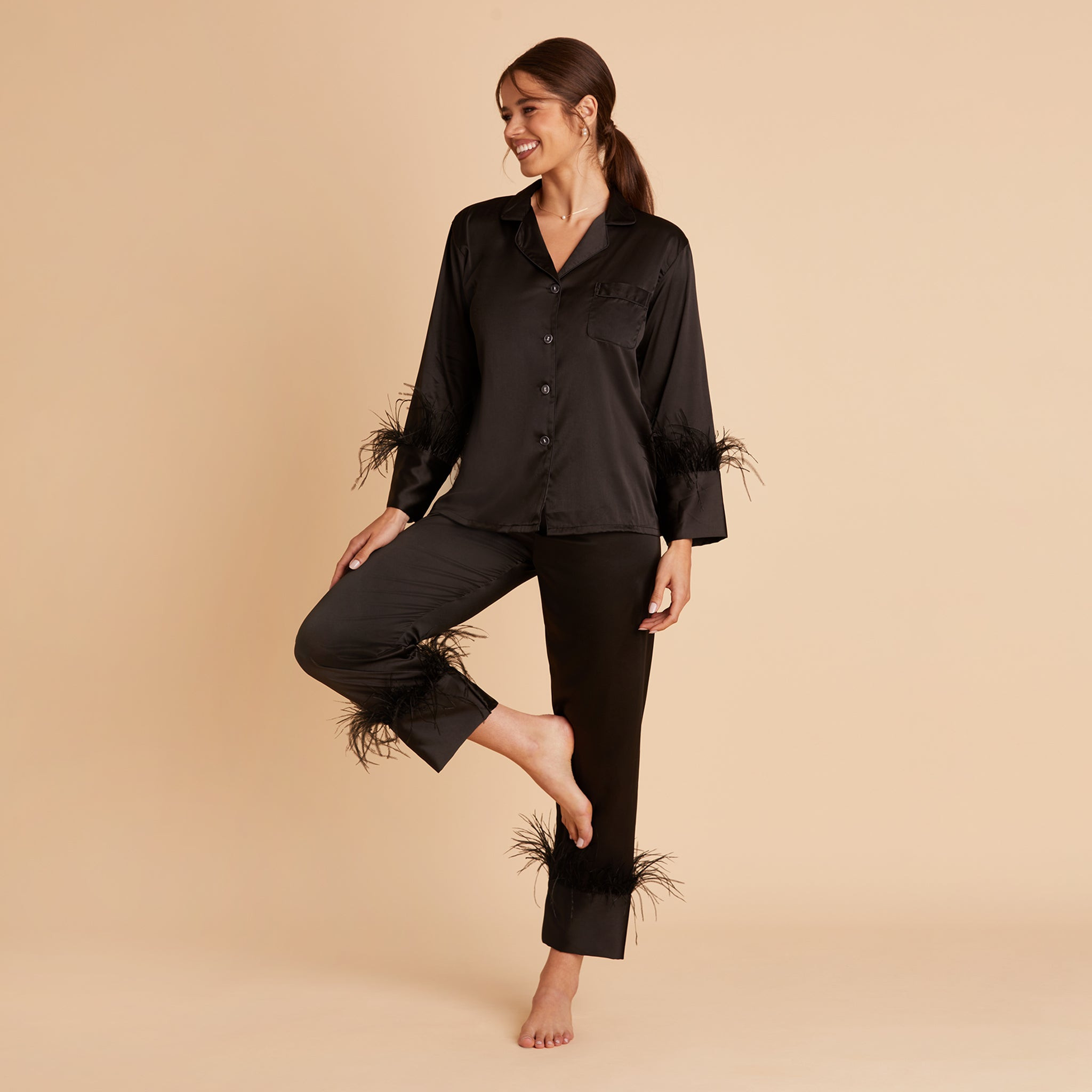 Feathered Pajama Set - Black | Birdy Grey