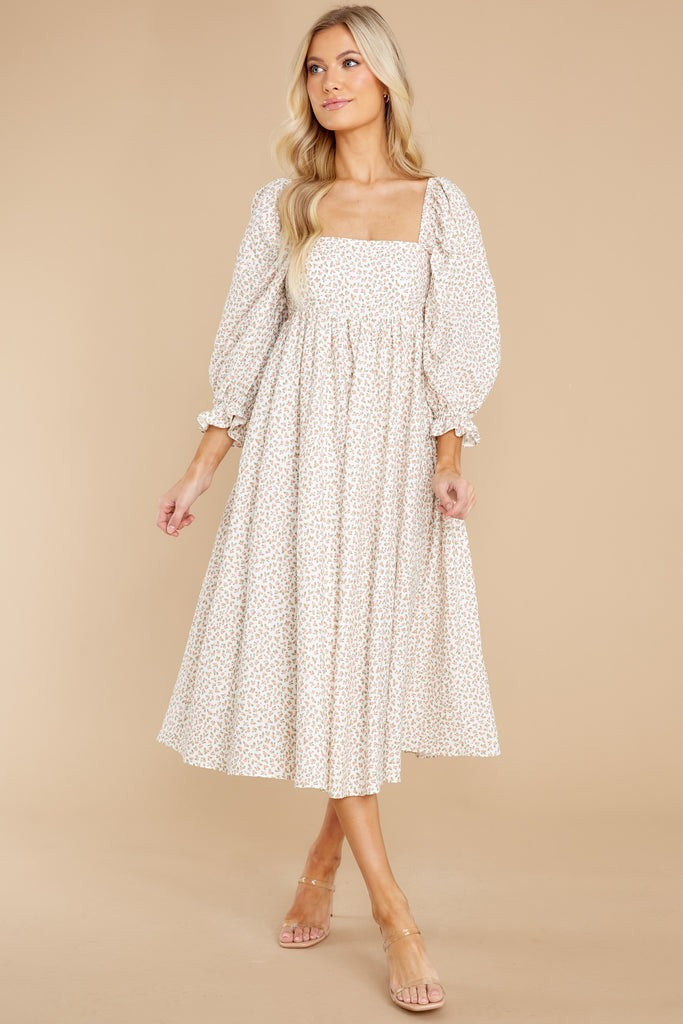 Love Always Ivory Floral Print Midi Dress | Red Dress 