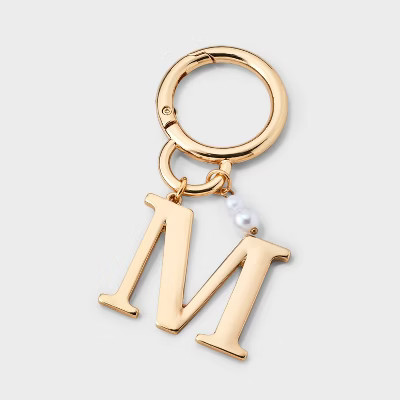 Initial "M" and Simulated Pearl Bag Charm - A New Day™ Gold: Purse Accessory Keychain | Target