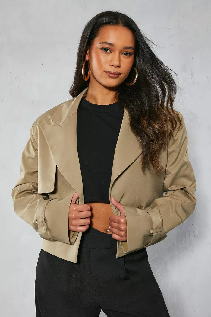 Structured Shoulder Cropped Trench Coat | Boohoo.com (UK & IE)