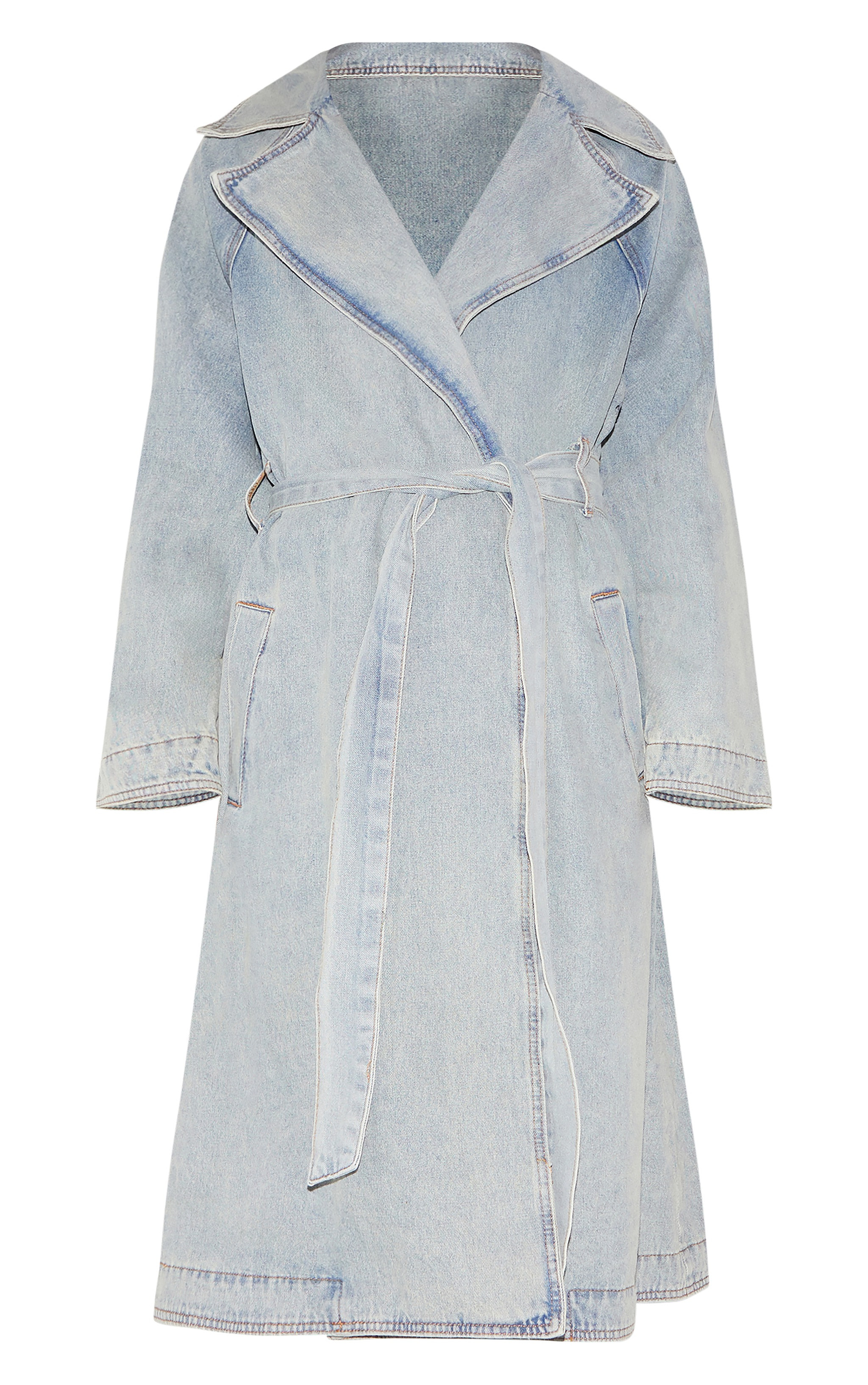 Vintage Wash Denim Trench Coat | Denim | PrettyLittleThing US