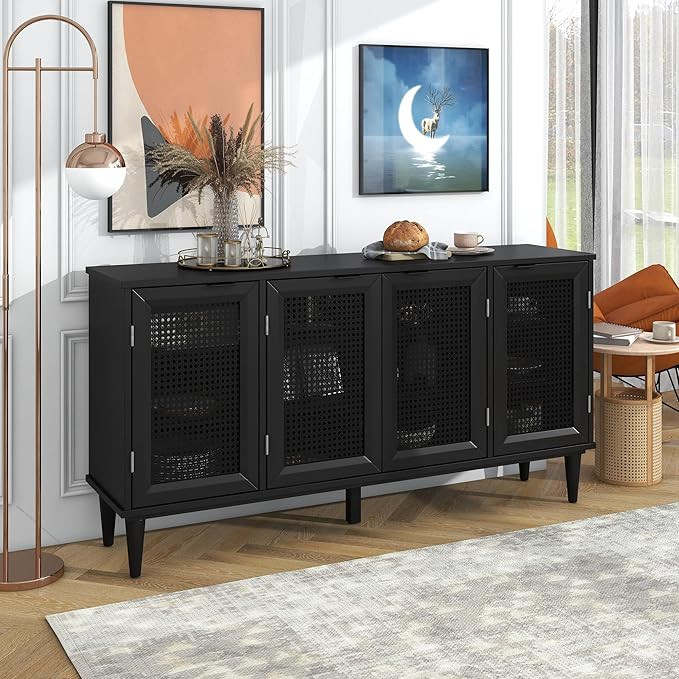 Buffet Sideboard Cabinets with Artificial Rattan Door, Unobtrusive Doorknob, Vintage Freestanding... | Amazon (US)