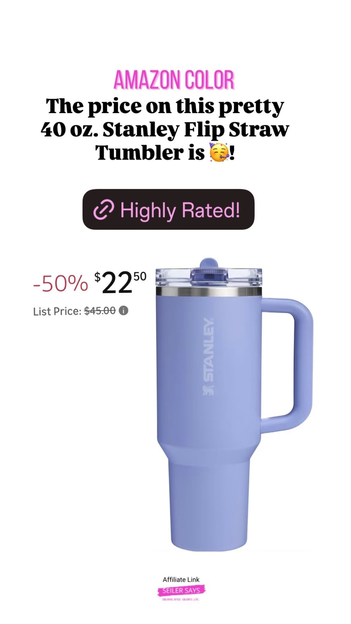 The price on this pretty 40 oz. Stanley Flip Straw Tumbler is 🥳!