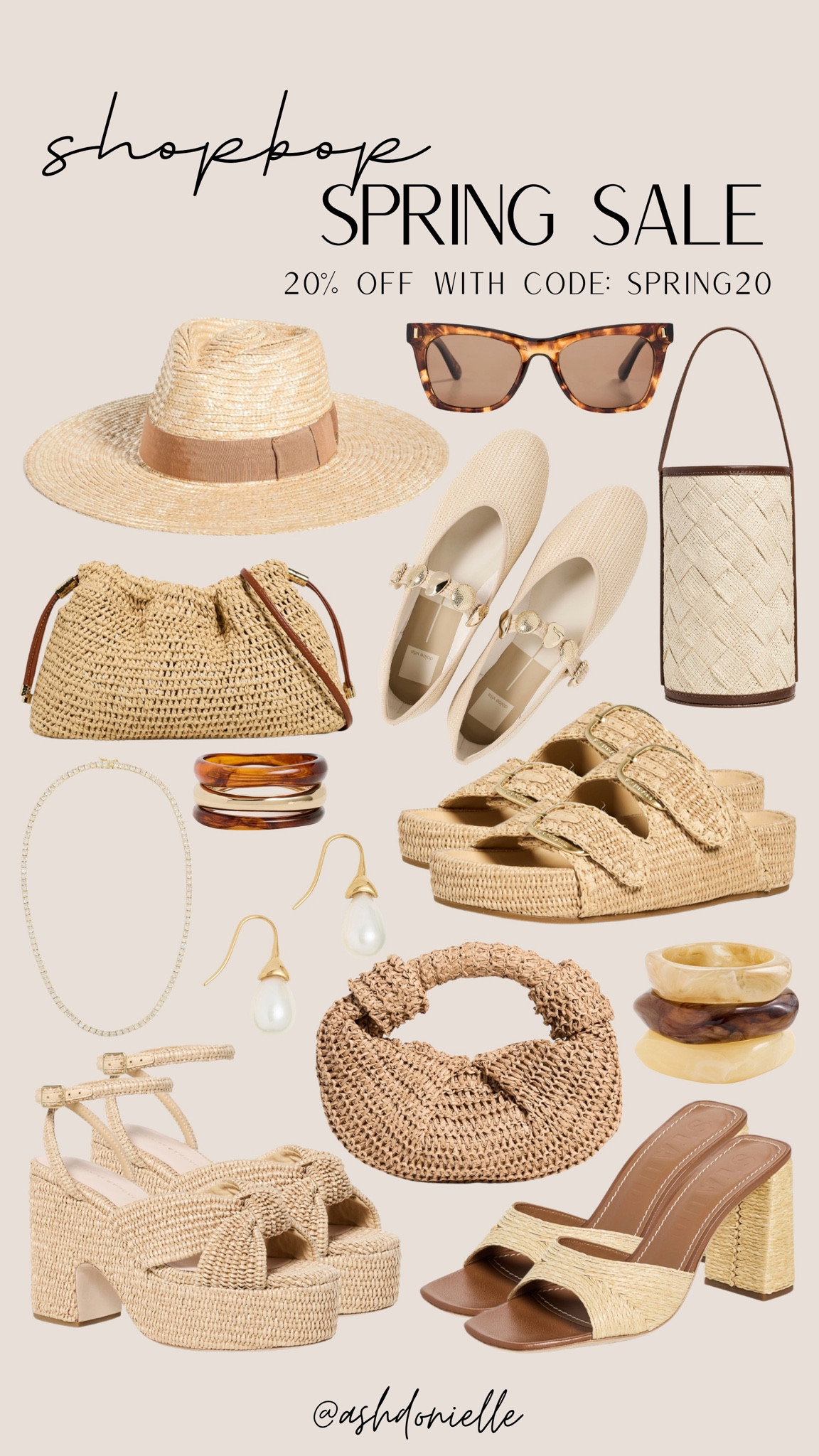 Shopbop spring sale accessories code: SPRING20

woven straw tote bags
oversized sunglasses trendy styles
gold layered jewelry minimal chic
lightweight silk scarves summer styling
beach hats wide brim neutral tones
statement earrings bold summer looks
colorful claw clips hair accessories
summer belts woven and leather styles
resort style anklets and foot jewelry

#LTKSaleAlert #LTKSeasonal