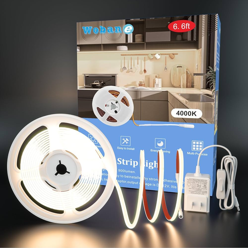 WOBANE Under Cabinet Lighting,Flexible COB LED Strip Light,Under Counter Lights for Kitchen,Mirro... | Amazon (US)