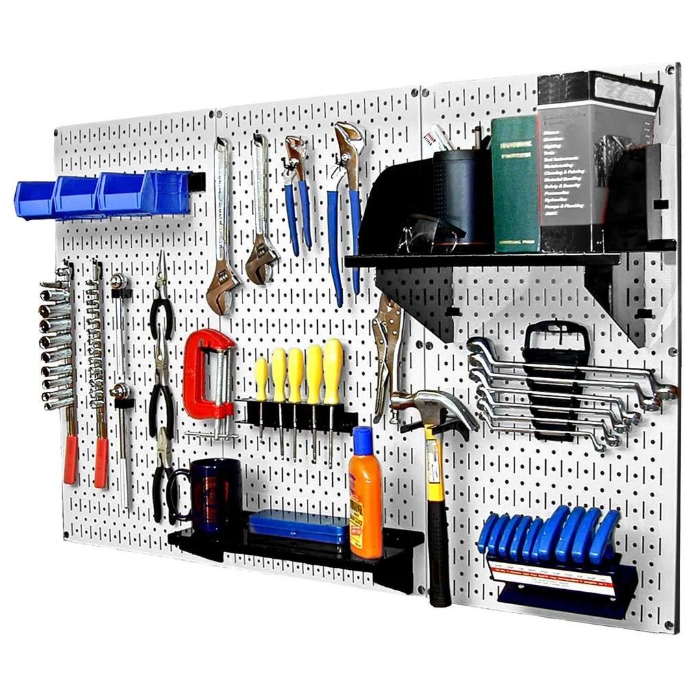 32 in. x 48 in. Metal Pegboard Standard Tool Storage Kit with White Pegboard and Black Peg Access... | The Home Depot