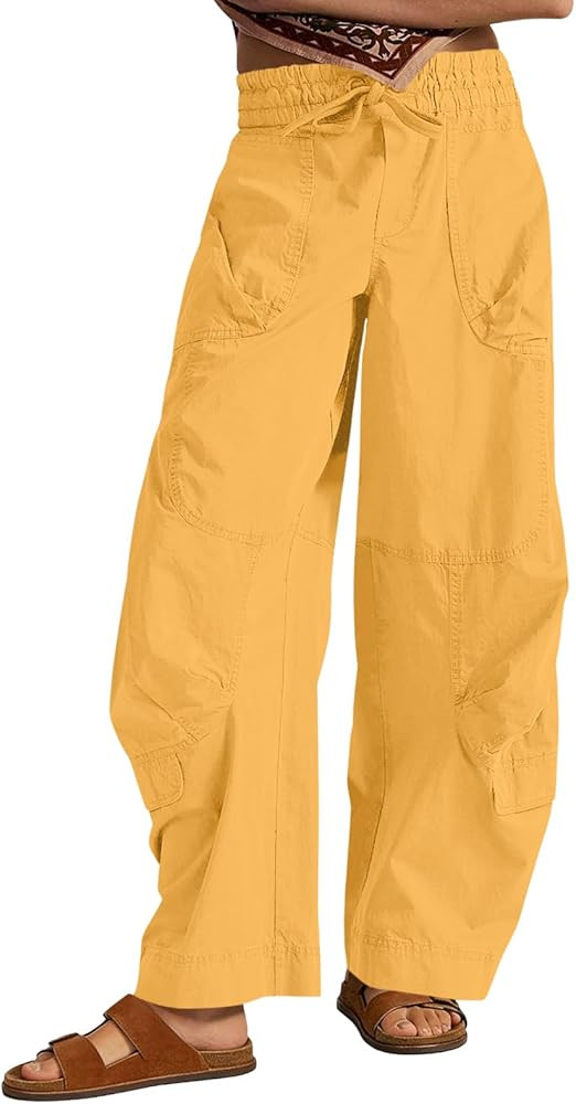 Aoysky Womens Baggy Barrel Wide Leg Pants Drawstring Elastic High Waisted Casual Loose Trousers P... | Amazon (US)