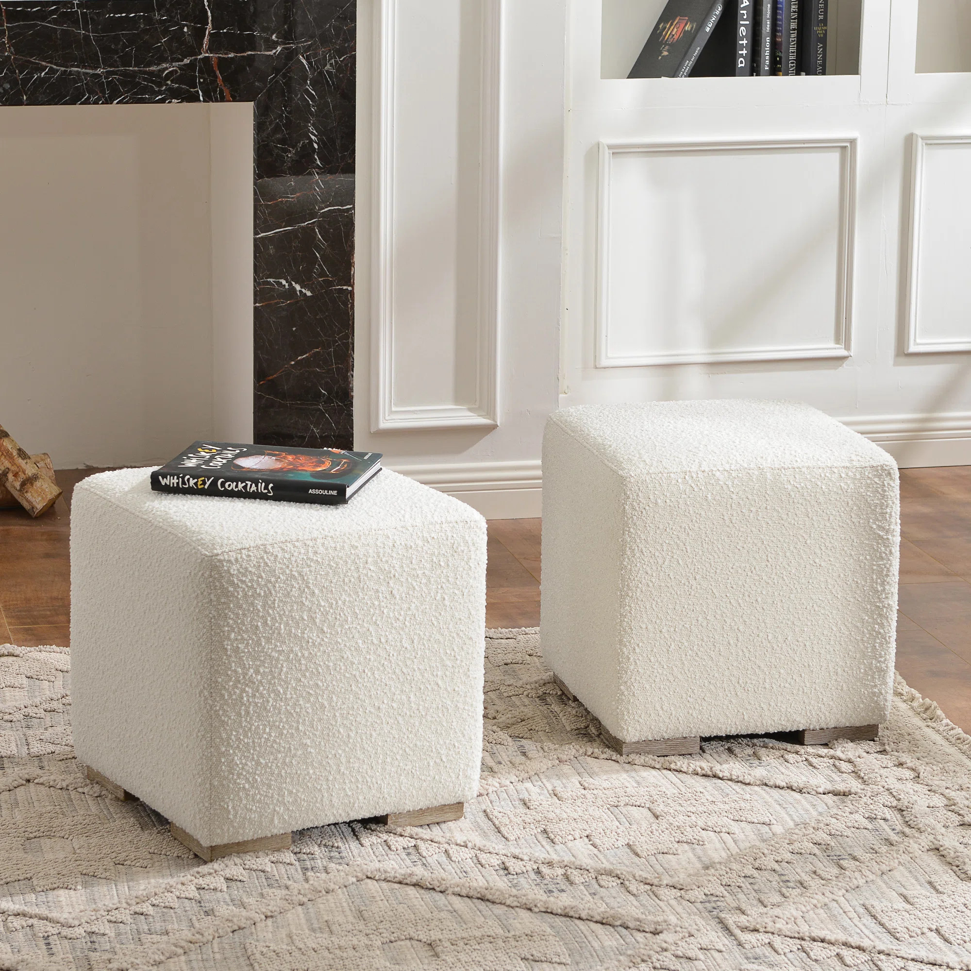 18.5" Wide Modern Square Boucle Upholstered Ottoman Set of 2 | Wayfair North America