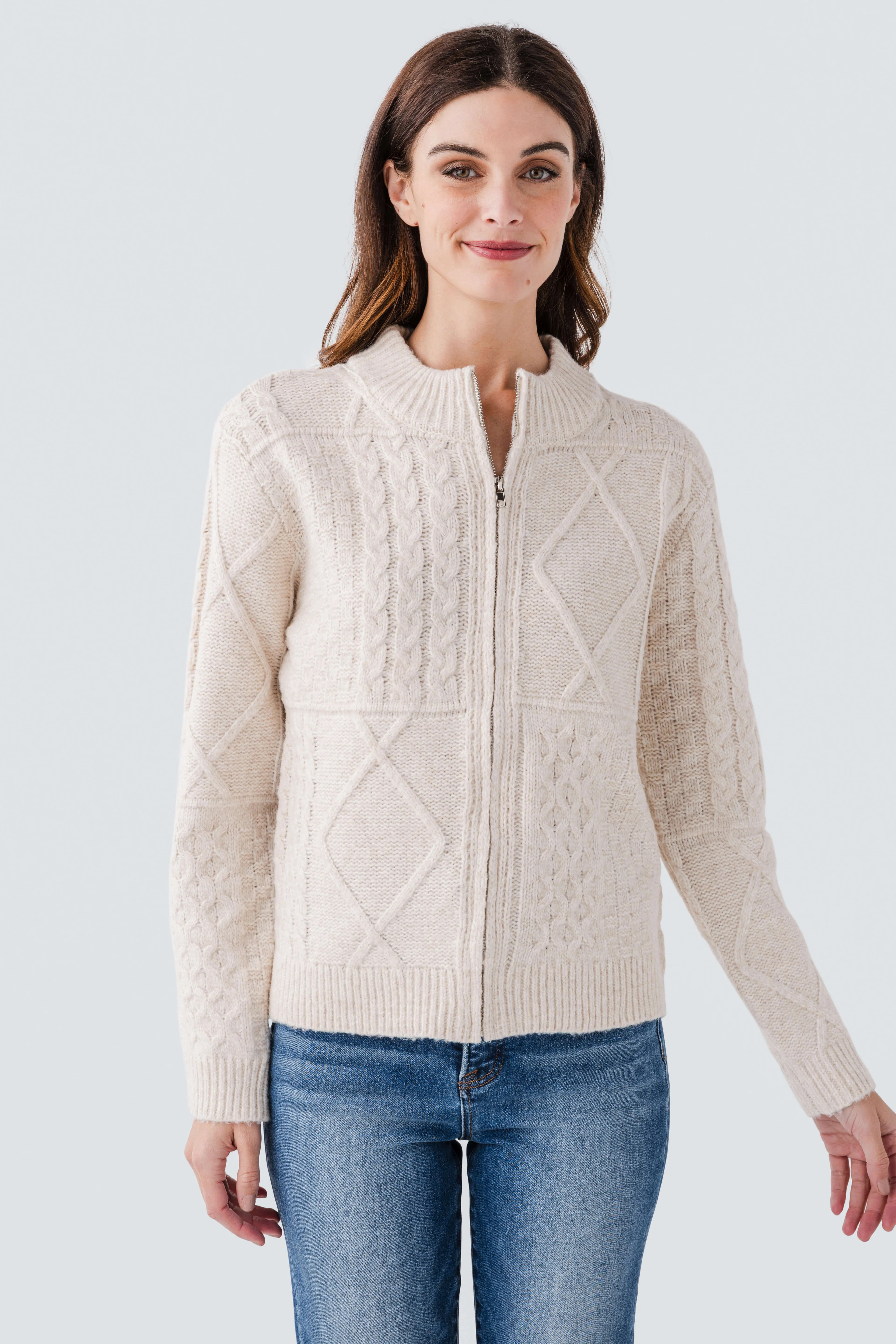 Hem & Thread Multi Pattern Zip Up Sweater Cardigan | Social Threads