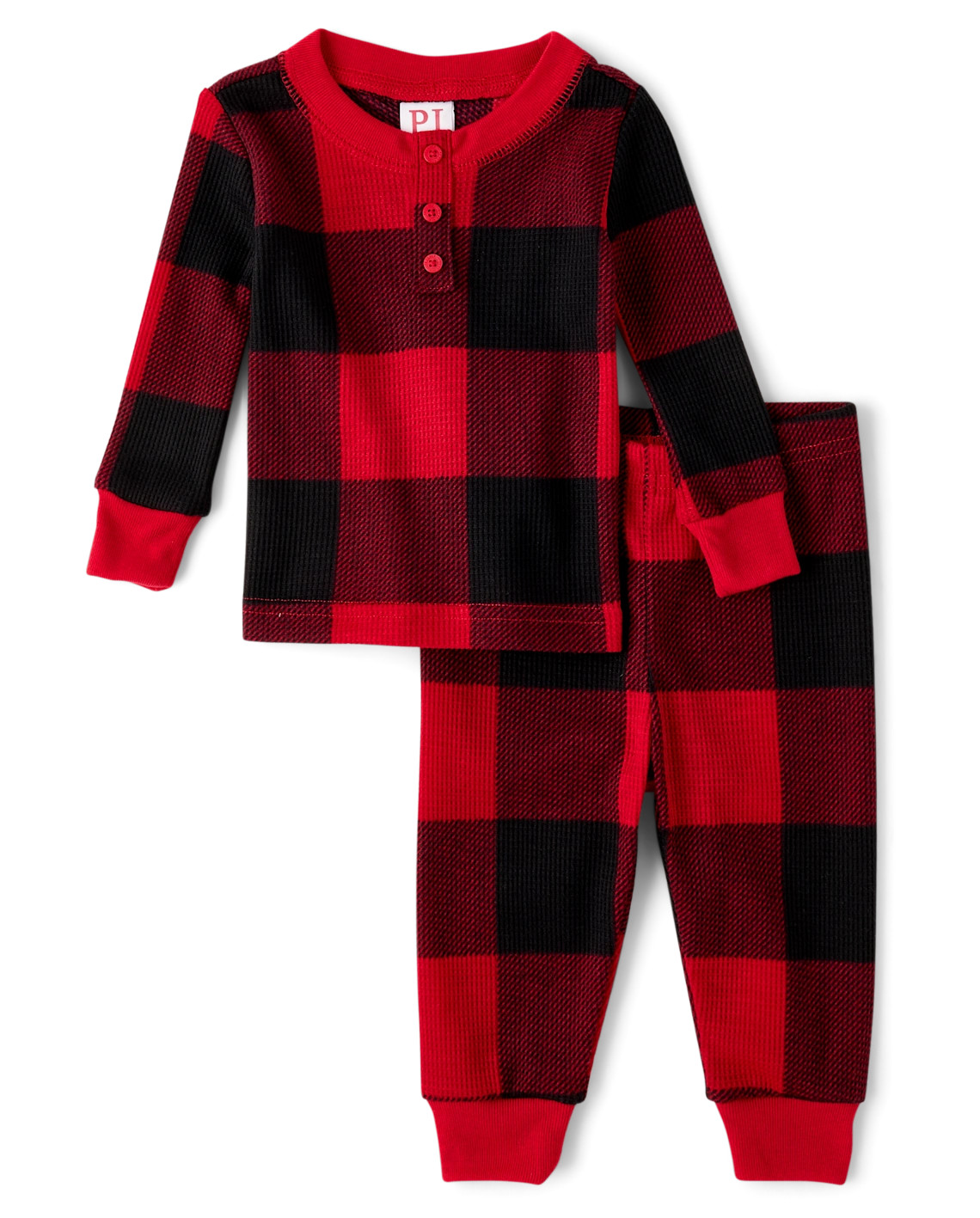 Unisex Baby And Toddler Matching Family Buffalo Plaid Thermal Henley Pajamas - red | The Children's Place