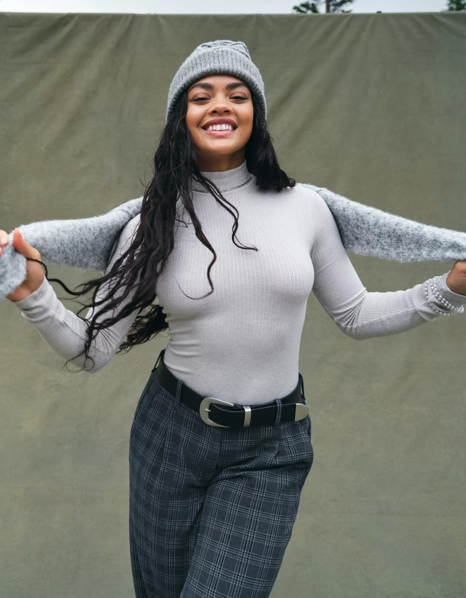 AE Long-Sleeve Mock Neck Pointelle Bodysuit | American Eagle Outfitters (US & CA)