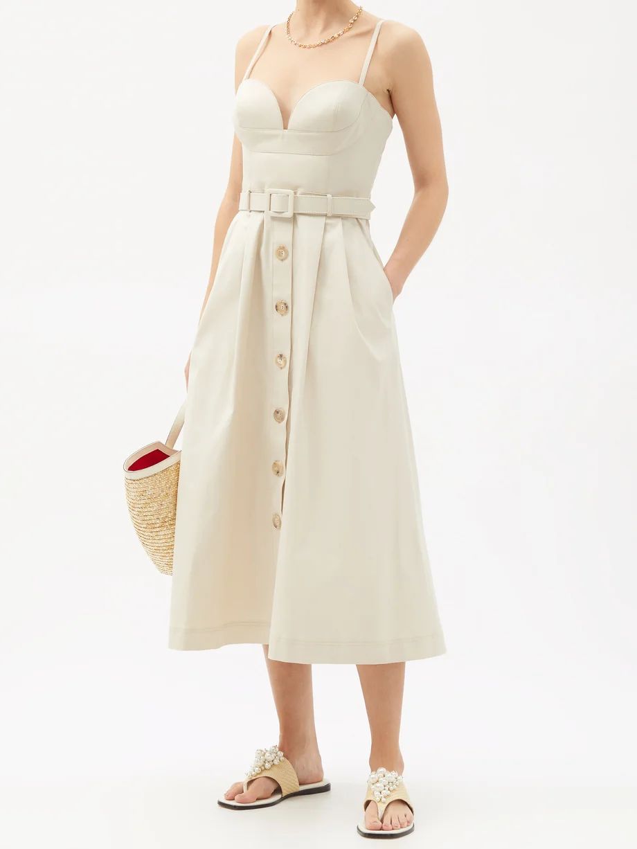 Belted cotton-blend twill midi dress | Matches (US)