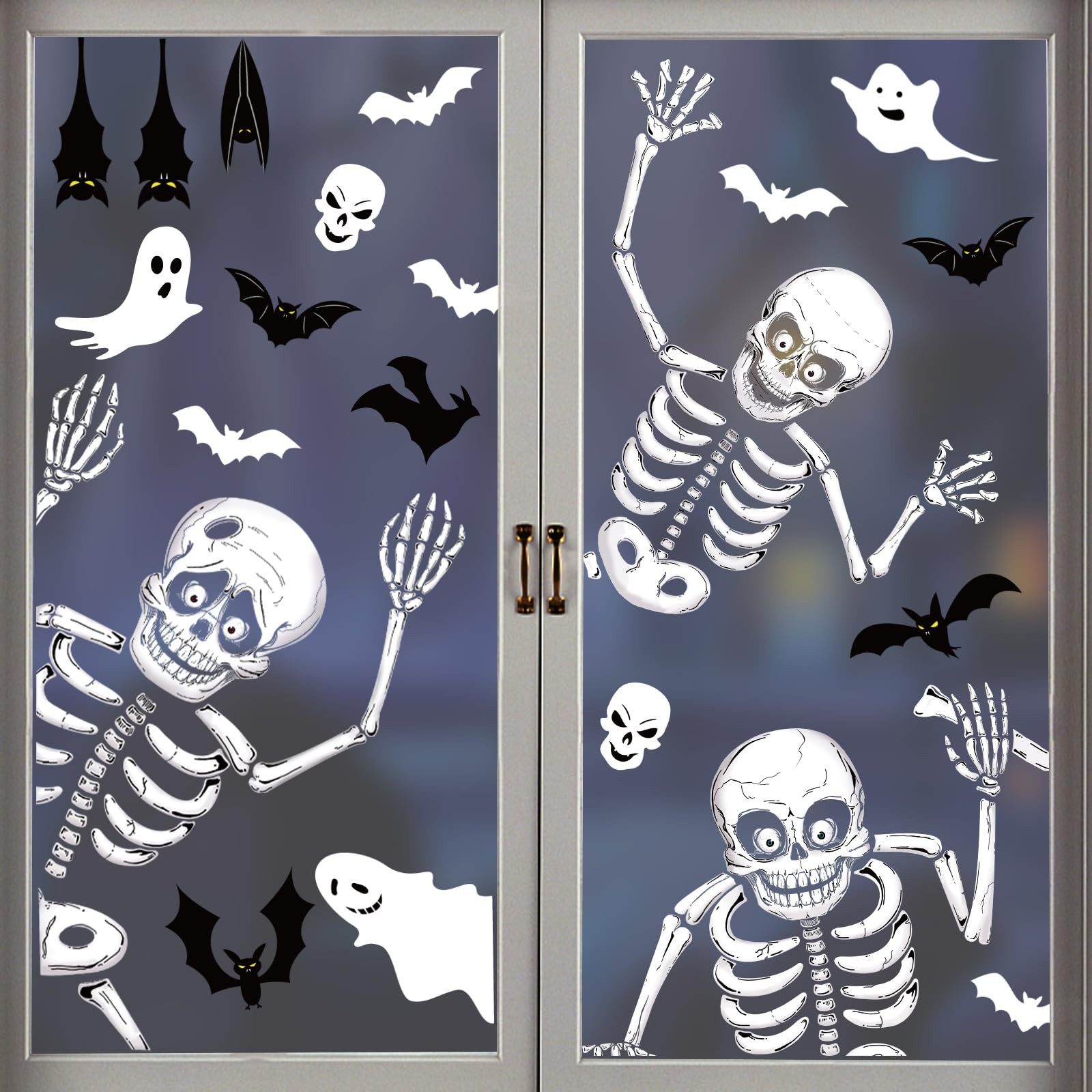 Halloween Window Clings Skeleton Window Decorations for Glass Windows, Double Side Cute Halloween... | Amazon (US)