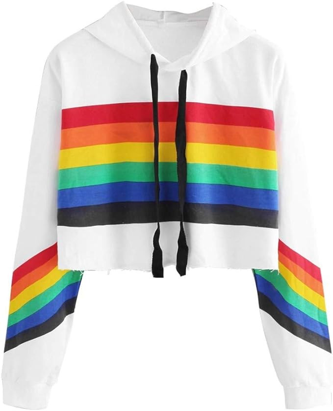 TOTOD Rainbow Print Sweatshirt Hooded Tops Women's Daily Long Sleeve Hoodie Teens Daily Pullover | Amazon (US)