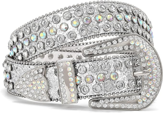 WHIPPY Women Rhinestones Leather Belts Bling Studded Western Cowgirl Waist Belt for Jeans Pants w... | Amazon (US)