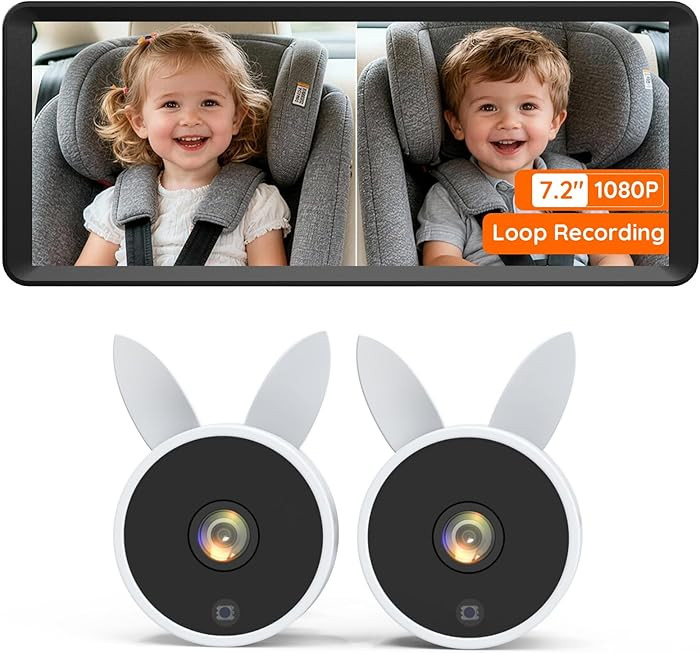 Babyvue BV3 MAX Dual Car Camera Baby Monitor with Recording, 7.2" Split Screen Backseat Camera, 1... | Amazon (US)