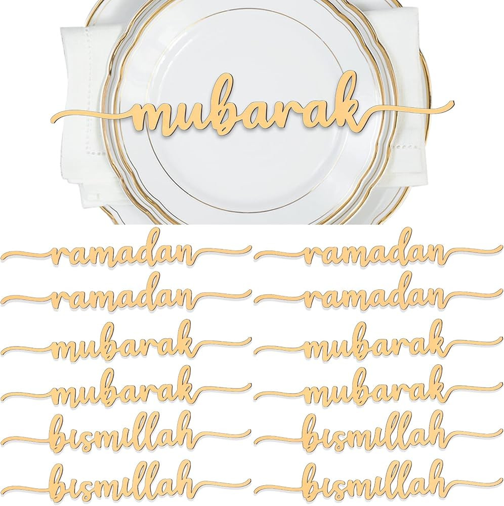 12 Pieces Ramadan Wood Sign Ramadan Mubarak Plate Setting Plate Sign Kareem Wooden Ornament Islam... | Amazon (US)