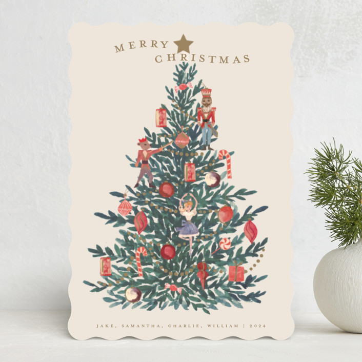"Nutcracker Tree" - Customizable Holiday Cards in Beige by Teju Reval. | Minted